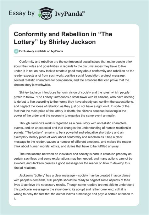 conformity in the lottery|Conformity and Rebellion in “The Lottery” by Shirley Jackson Essay.